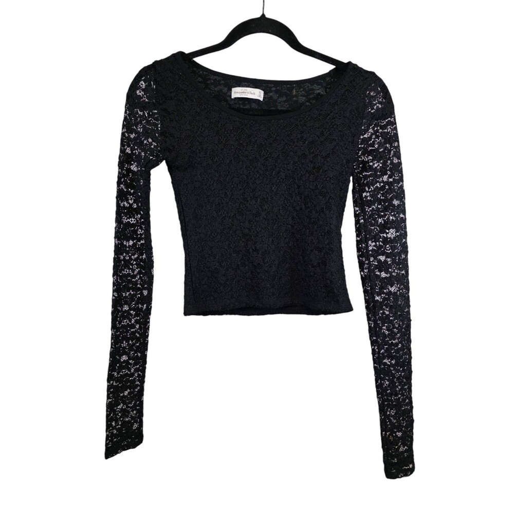 Abercrombie & Fitch Top Womans Extra Small Black Lace Top Stretchy Y2K Retro
